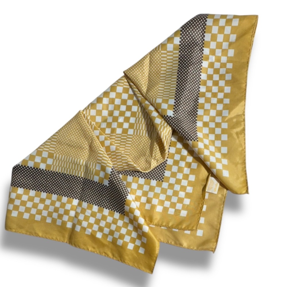 Vtg Glentex Silky 100% Polyester Scarf Hand Rolled Gold Brown Tan Made‎ In Japan